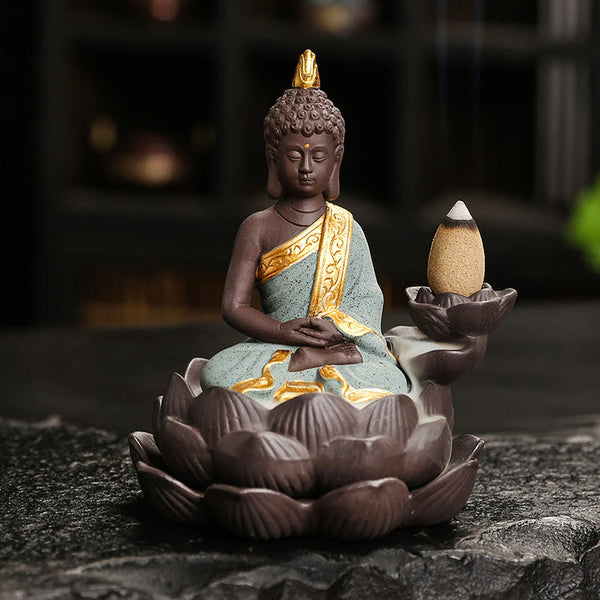 Buddha Serenity Ceramic Incense Burner Zen Home Decor – hand painted face detail, artisan ceramic buddha art