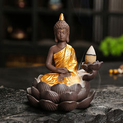 Buddha Serenity Ceramic Incense Burner Zen Home Decor – front view meditating buddha figure, aromatherapy holder