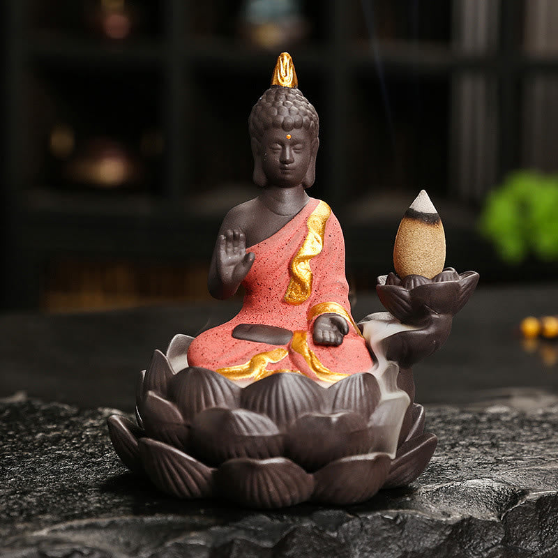Buddha Serenity Ceramic Incense Burner Zen Home Decor – lifestyle yoga room scene, relaxing incense burner use