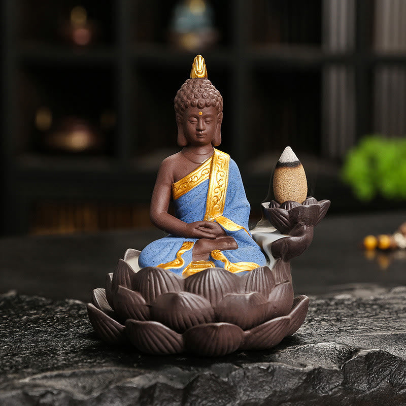 Buddha Serenity Ceramic Incense Burner Zen Home Decor – pray for blessings posture, devotional incense holder