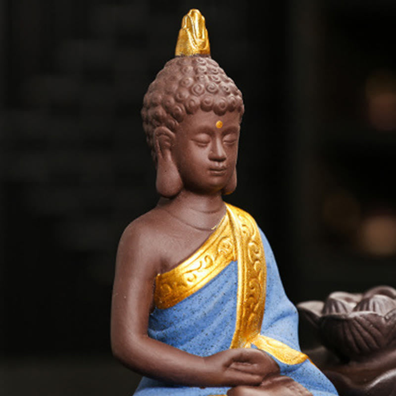 Buddha Serenity Ceramic Incense Burner Zen Home Decor – size next to tea cup, compact altar burner scale