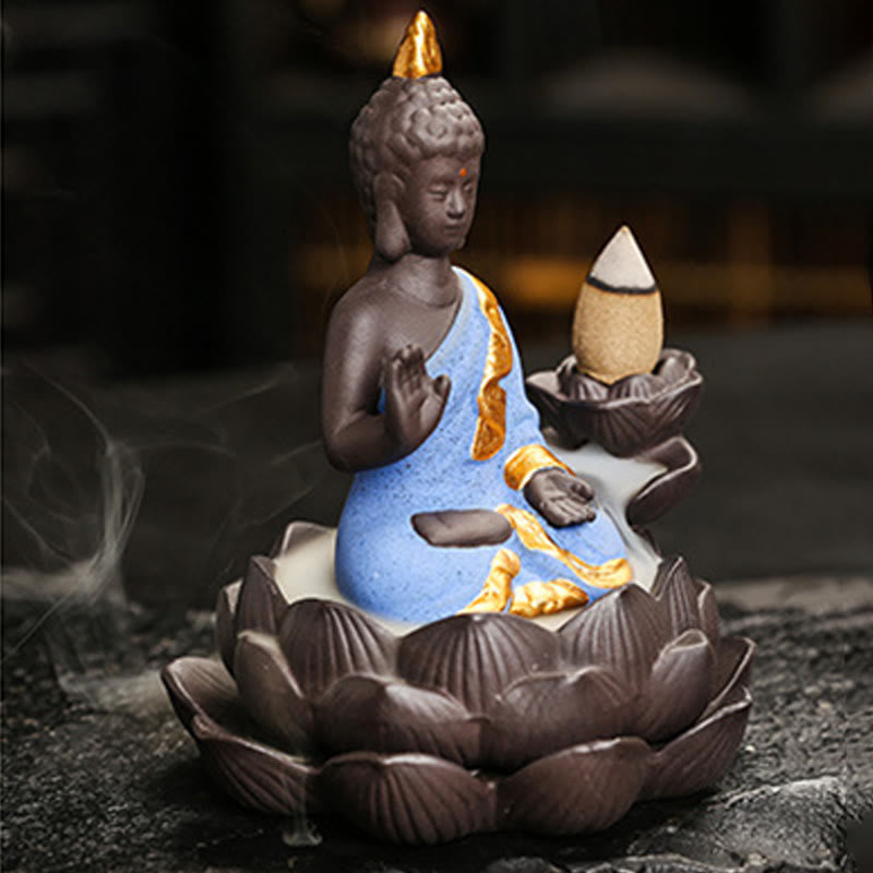 Buddha Serenity Ceramic Incense Burner Zen Home Decor – spa bathroom setting, wellness aromatherapy centerpiece