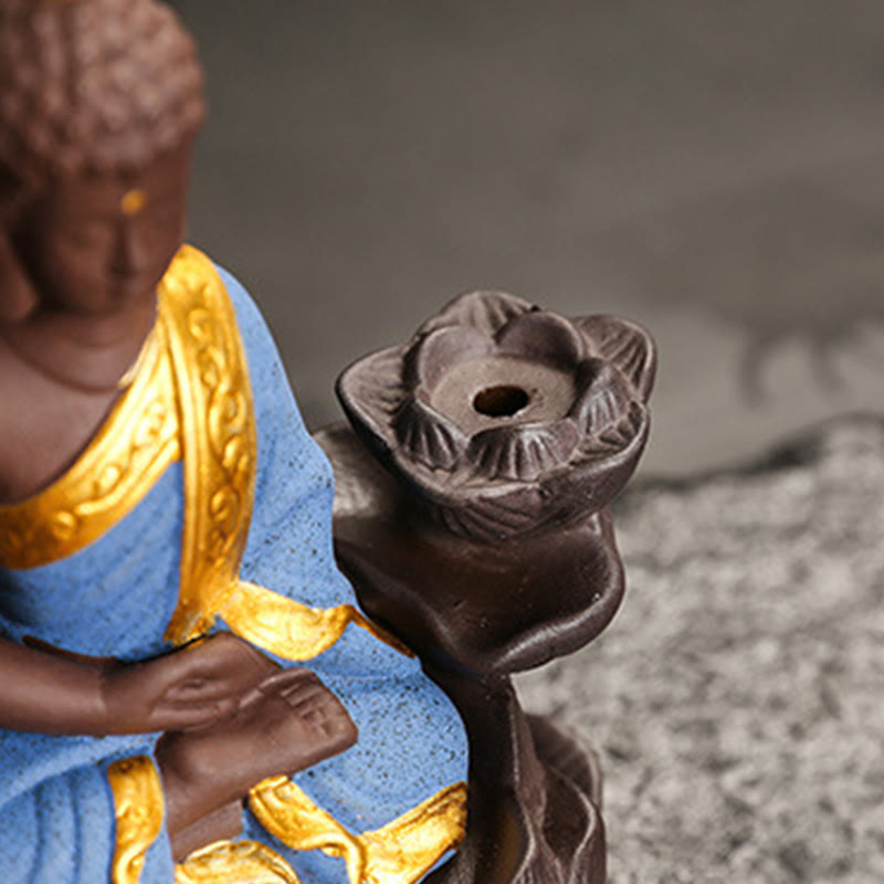 Buddha Serenity Ceramic Incense Burner Zen Home Decor – multiple poses collection, golden red buddha burner set