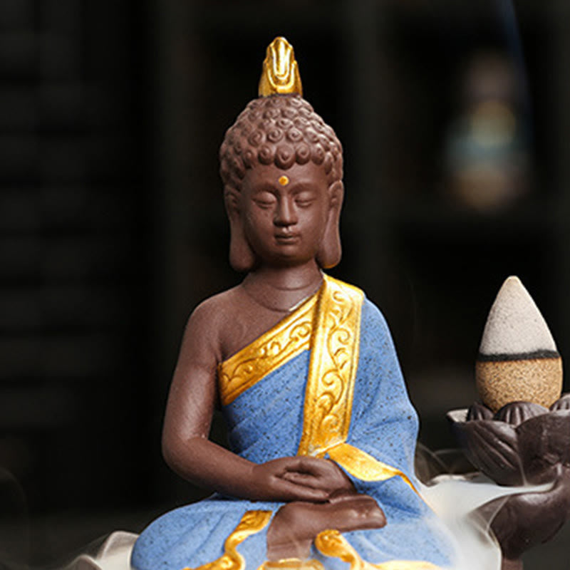 Buddha Serenity Ceramic Incense Burner Zen Home Decor – dark background smoke effect, dramatic zen home decor