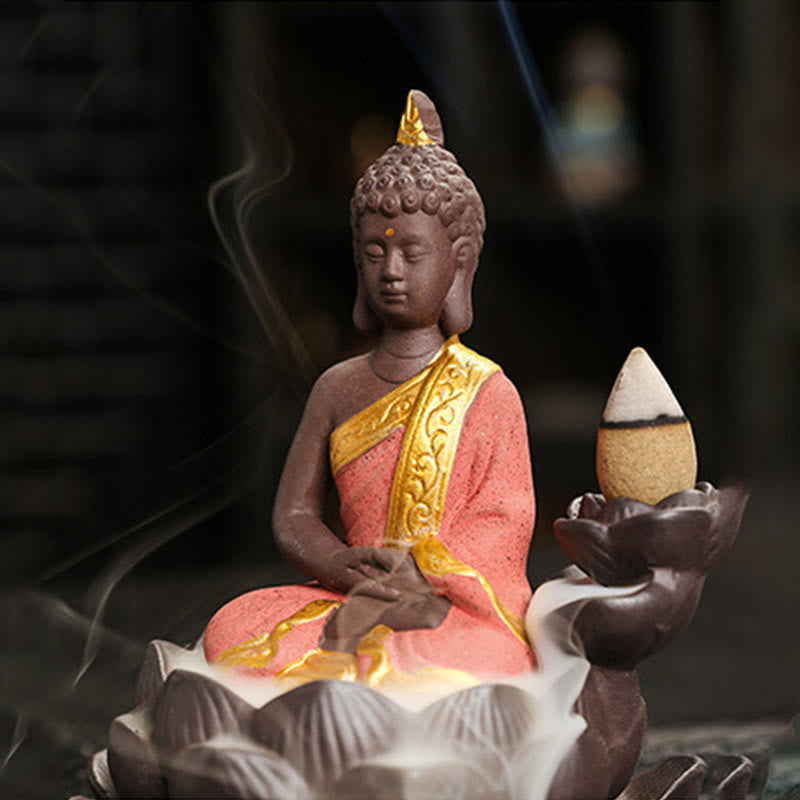 Buddha Serenity Ceramic Incense Burner Zen Home Decor – red color variant display, vibrant buddha burner decor
