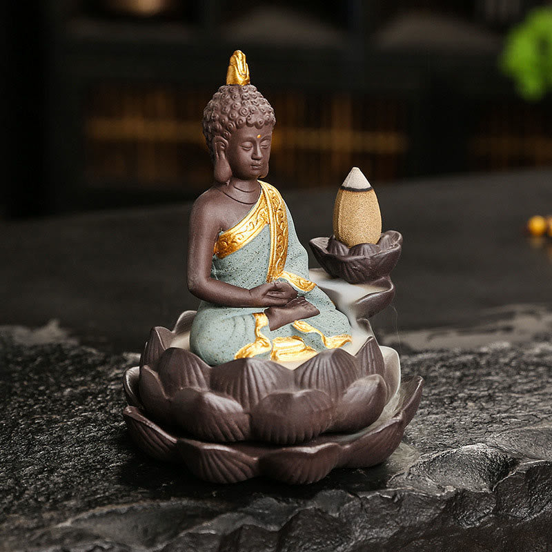 Buddha Serenity Ceramic Incense Burner Zen Home Decor – smoke waterfall effect, mesmerizing incense burner view