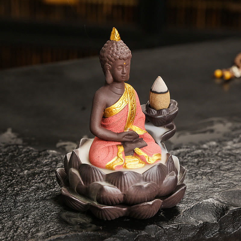 Buddha Serenity Ceramic Incense Burner Zen Home Decor – golden glaze shine detail, premium ceramic finish shot