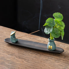 Pixiu Wealth Ceramic Incense Burner – blue fisherman lotus plant, ceramic aromatherapy holder