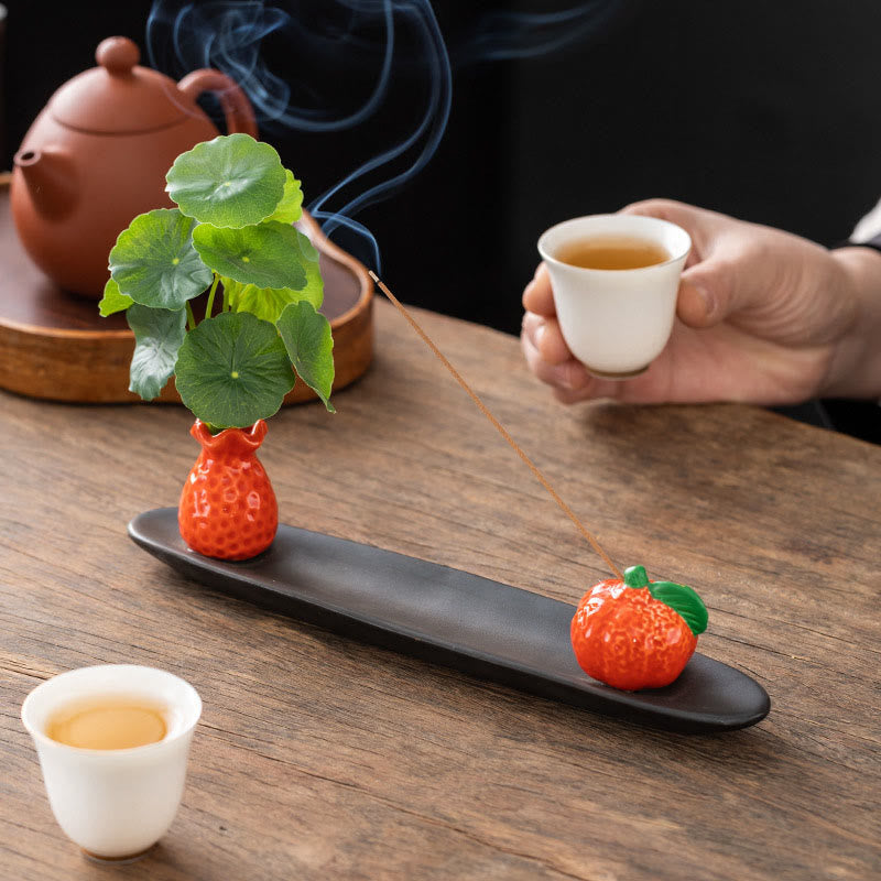 Pixiu Wealth Ceramic Incense Burner – tea setting orange holder, cup teapot zen decor