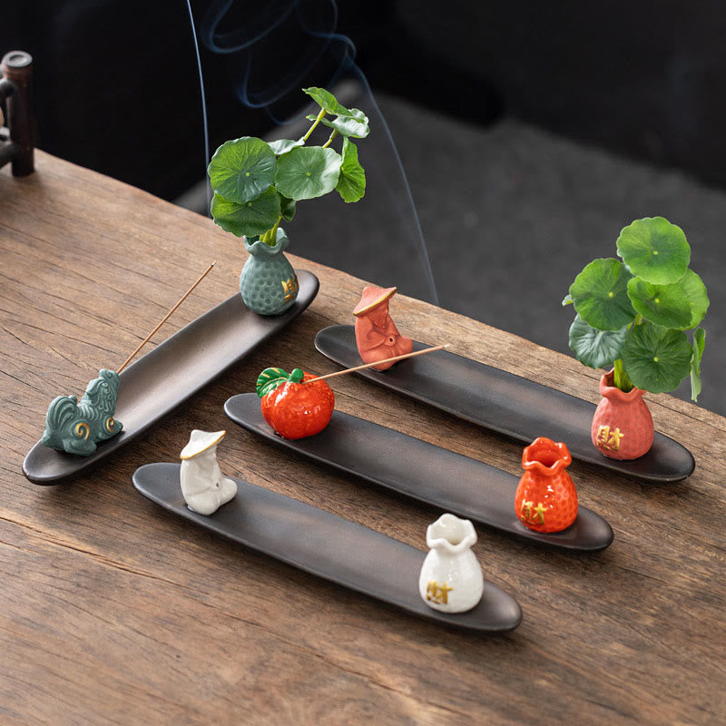 Pixiu Wealth Ceramic Incense Burner – all colors collection display, complete incense burner set