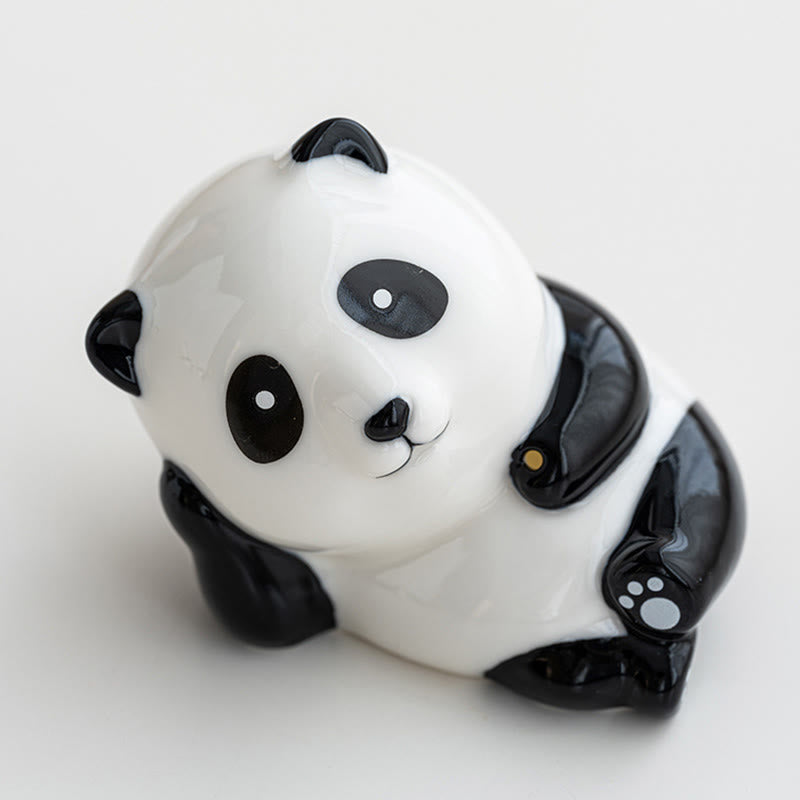 Panda Ceramic Incense Burner - Glossy panda figurine reclining on white background, peaceful decor