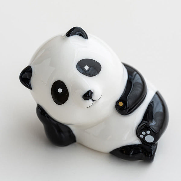 Panda Ceramic Incense Burner - Glossy panda figurine reclining on white background, peaceful decor