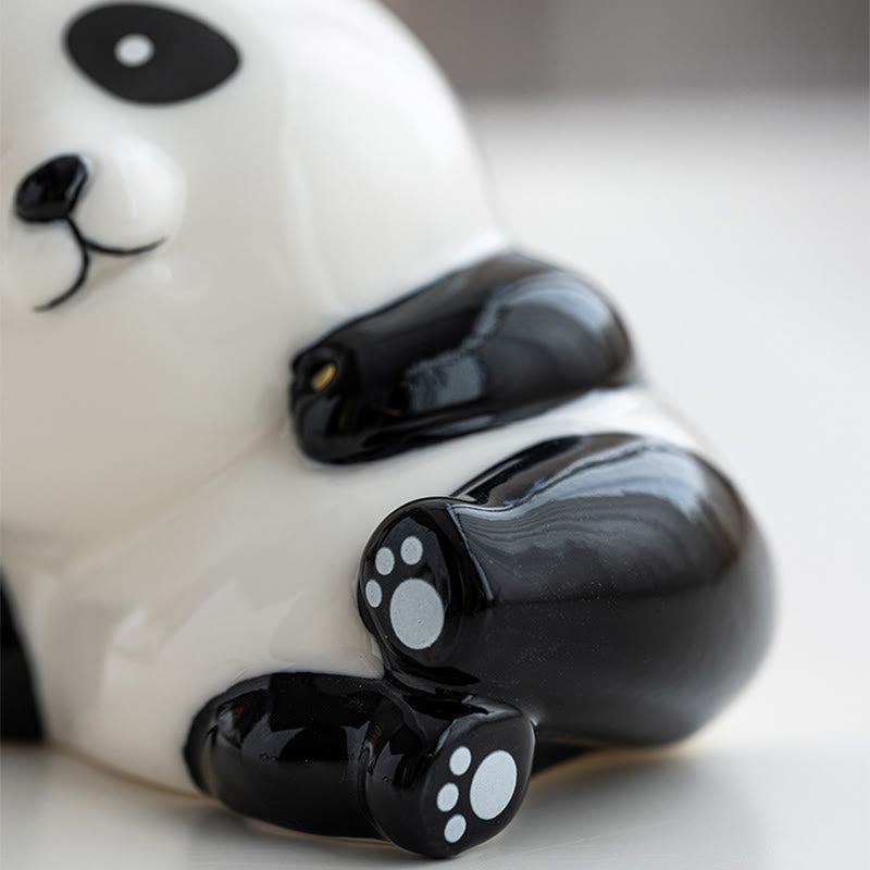 Panda Ceramic Incense Burner - Close-up of panda paw pads on glossy black ceramic, zen accent