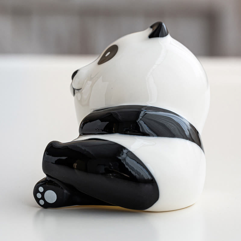 Panda Ceramic Incense Burner - Serene panda viewed from behind on white, peaceful zen decor