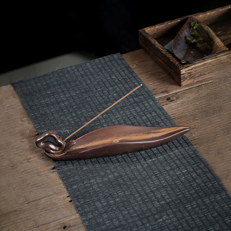 Boat Cicada Ceramic Incense Burner – Side-rear detail of ceramic boat trough with glaze texture, handmade