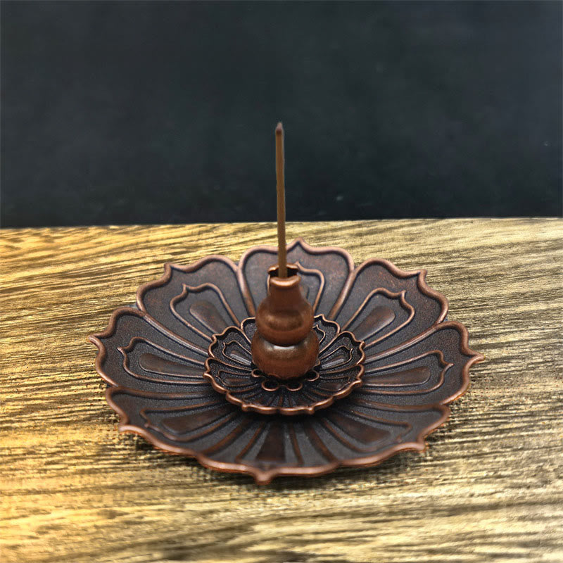Lotus Home Decoration Incense Burner – Antique copper petals, gourd center with incense stick, Grounding