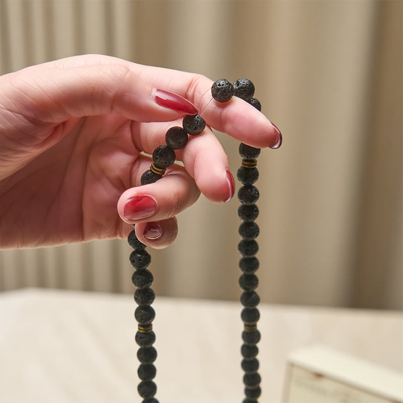 Lava Rock Lotus Healing New Beginning Mala – handheld porous lava bead strand, Supportive