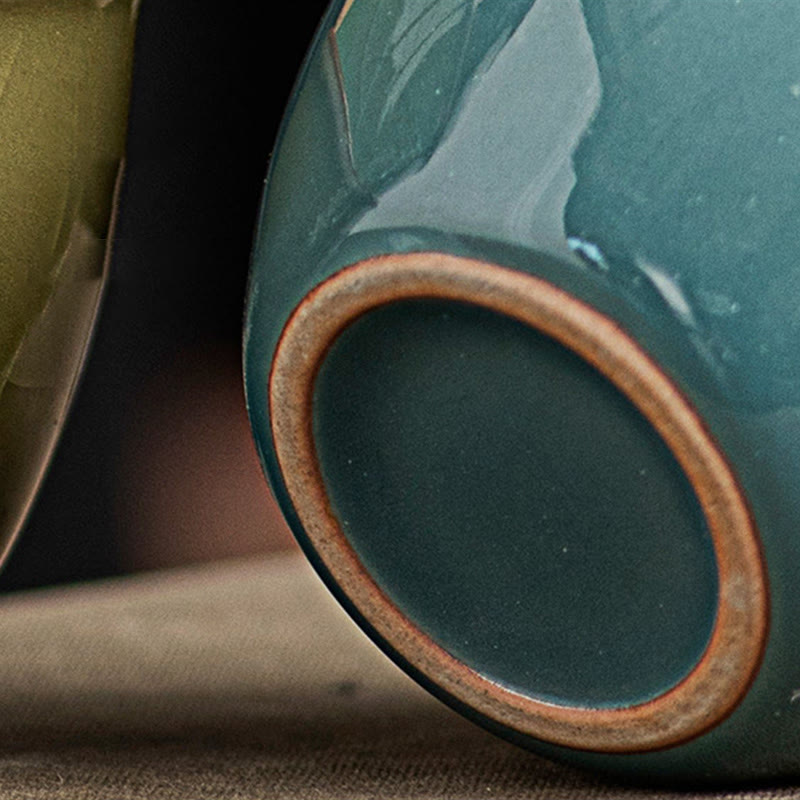 Hand Painted Koi Fish Ceramic Teacup – close-up of unglazed foot ring and crackle glaze base, handmade cup