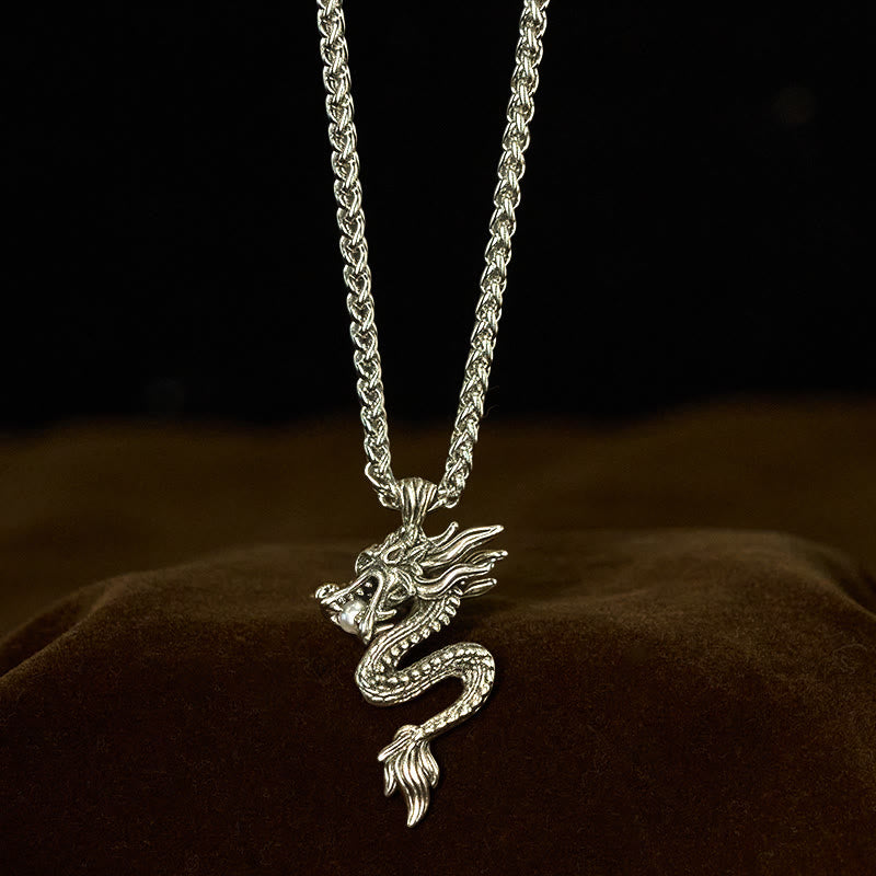 Copper Dragon Necklace – Dragon on wheat chain, dark velvet cradle, protective