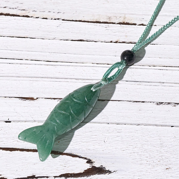 Koi Fish Crystal Necklace Pendant – pink rose quartz pendant worn showing pink cord match, healing jewelry