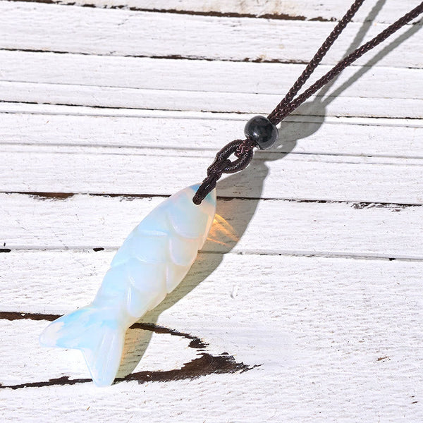 Koi Fish Crystal Necklace Pendant – green agate pendant frontal on white with dark cord, Indian agate koi