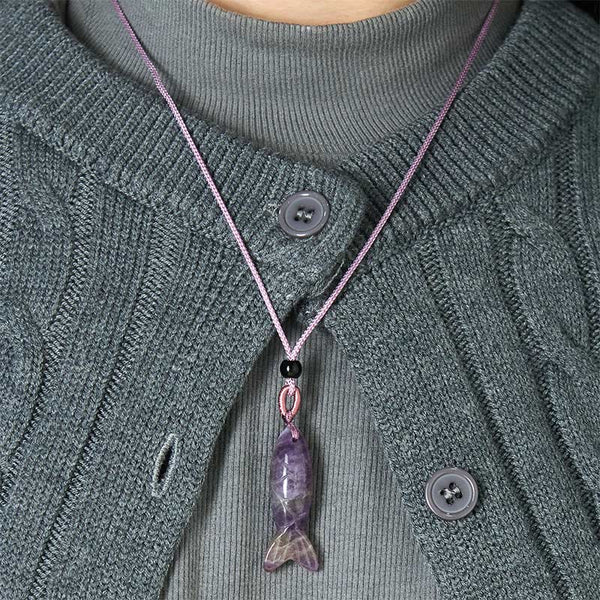 Koi Fish Crystal Necklace Pendant – Indian agate stone features card grounding protection, green stone guide