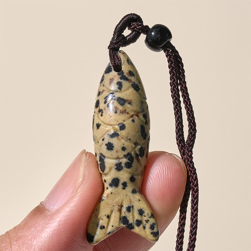 Koi Fish Crystal Necklace Pendant – pink crystal pendant three-quarter view on white, rose quartz fish