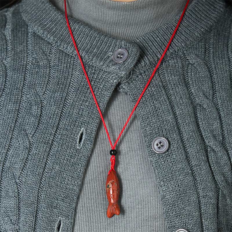 Koi Fish Crystal Necklace Pendant – black obsidian stone features card protection grounding, dark crystal guide