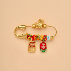 Year of the Horse Fu Character Peace Buckle Lotus Brooch – Rainbow knots, abacus fu charm, ping an pendant, Colorful