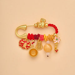 Year of the Horse Fu Character Peace Buckle Lotus Brooch – Horse cloud pendant, fu charms, amber bead, lotus, Auspicious