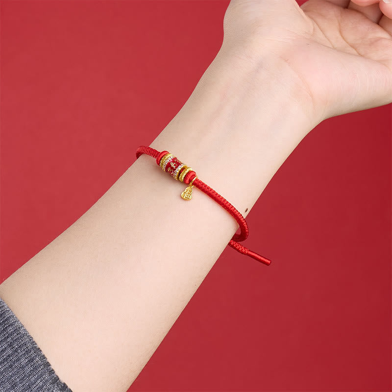 Bracelet mantra en fil rouge en cuivre avec caractère Fu Image secondaire du produit