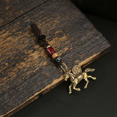 Year of Horse Five Emperor Coins Keychain – horse red black beads, brass keyring charm