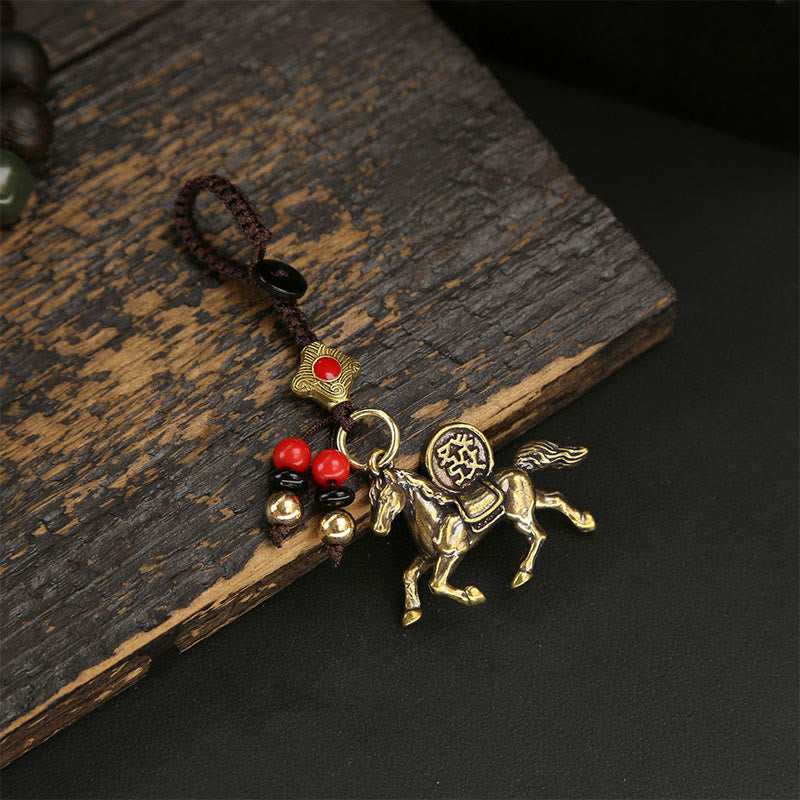 Year of Horse Five Emperor Coins Keychain – horse bells beads charm, good fortune accessory