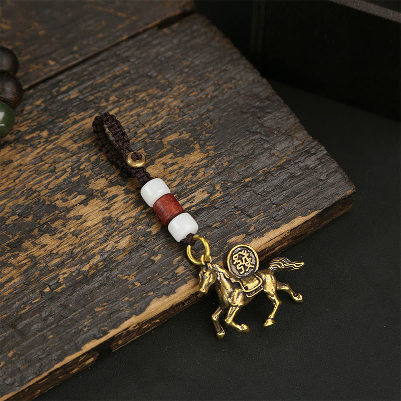 Year of Horse Five Emperor Coins Keychain – horse white red beads, elegant key fob