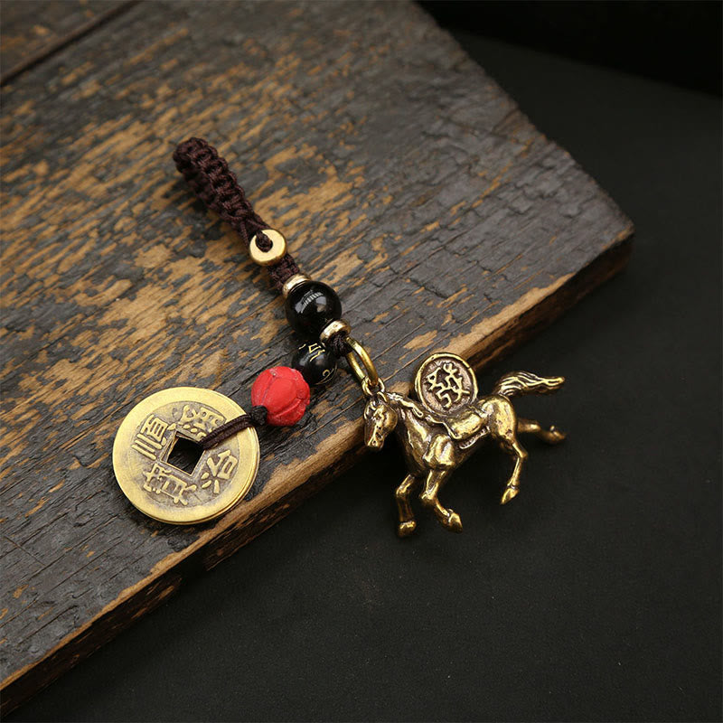 Year of Horse Five Emperor Coins Keychain – horse carrying emperor coin, wealth attraction charm