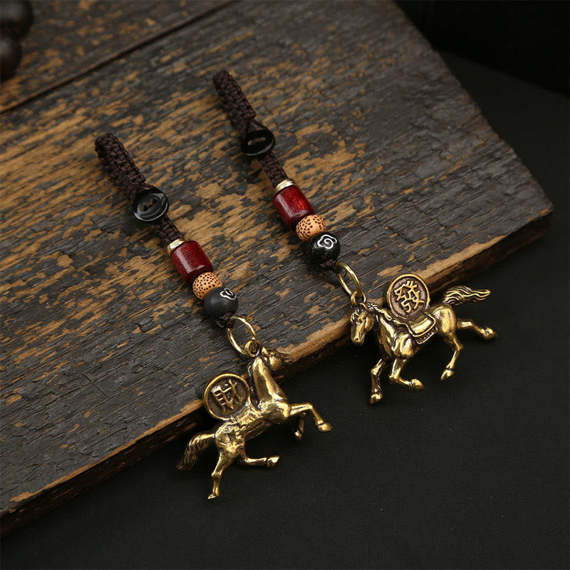 Year of Horse Five Emperor Coins Keychain – two horse charms side by side, dual keychain set