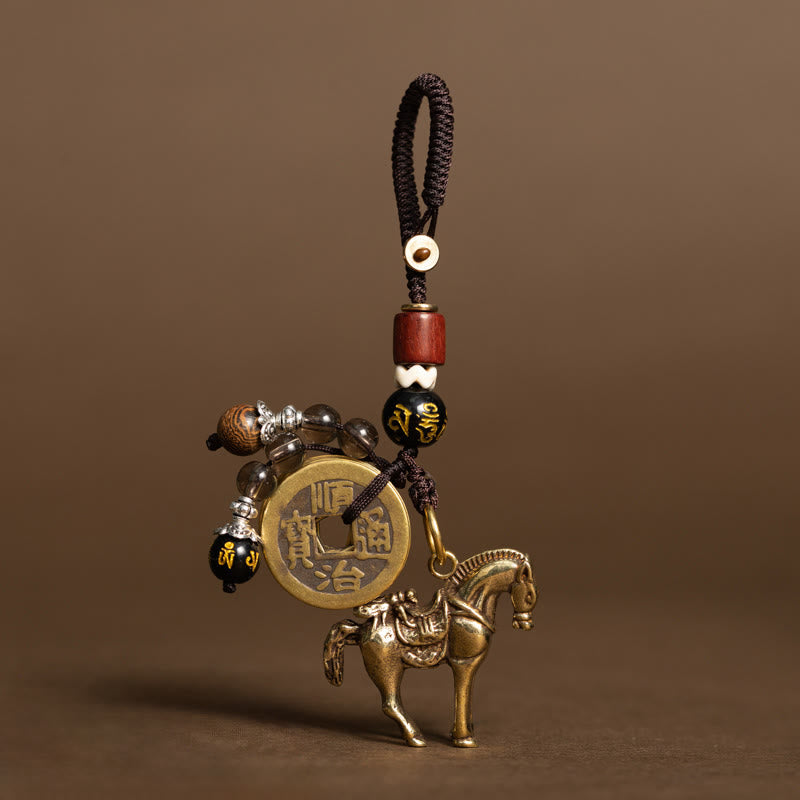 Horse Five Emperor Coins Om Mani Padme Hum Key Chain | Protection & Wealth Secondary image