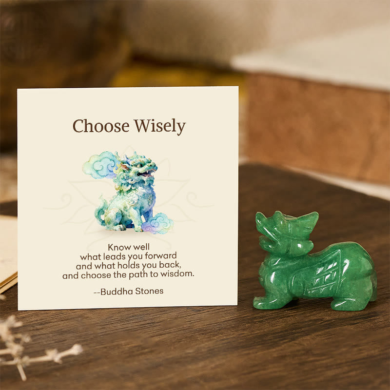 Choose Wisely Green Aventurine Pixiu – wisdom card wood desk, luck decoration gift set