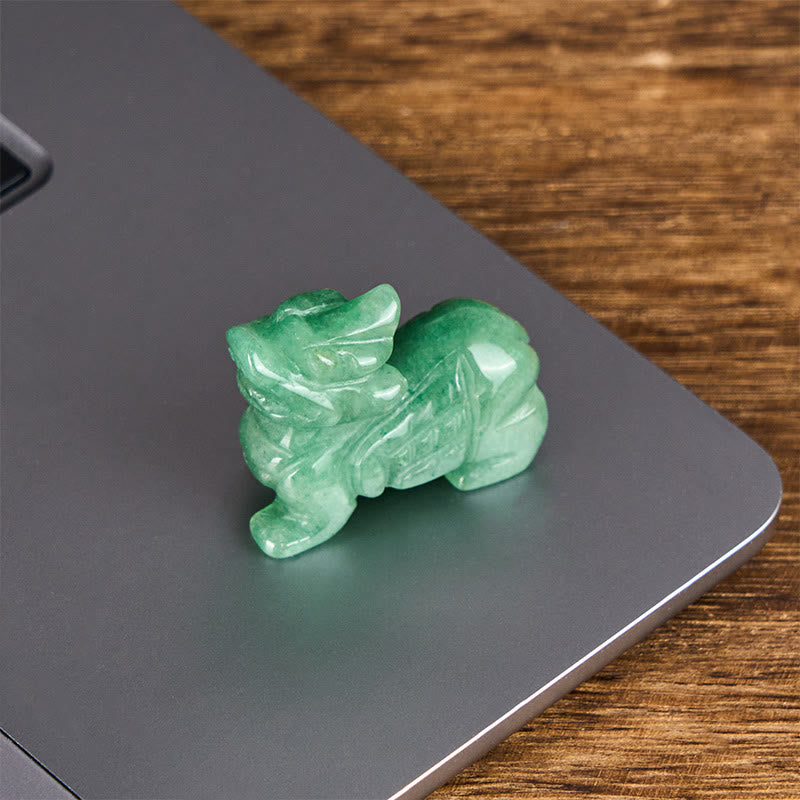 Choose Wisely Green Aventurine Pixiu – on laptop modern office, desk decor good luck charm
