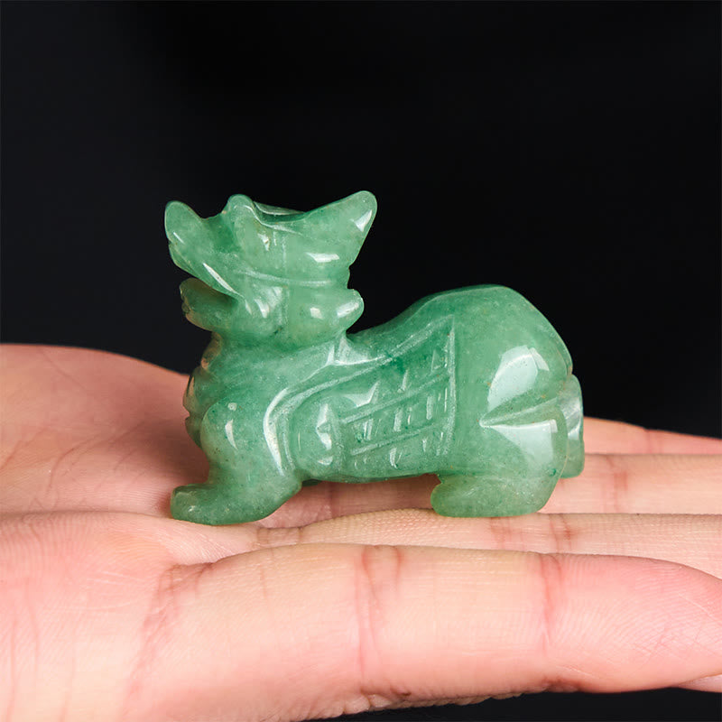 Choose Wisely Green Aventurine Pixiu – palm size comparison, hand carved miniature statue