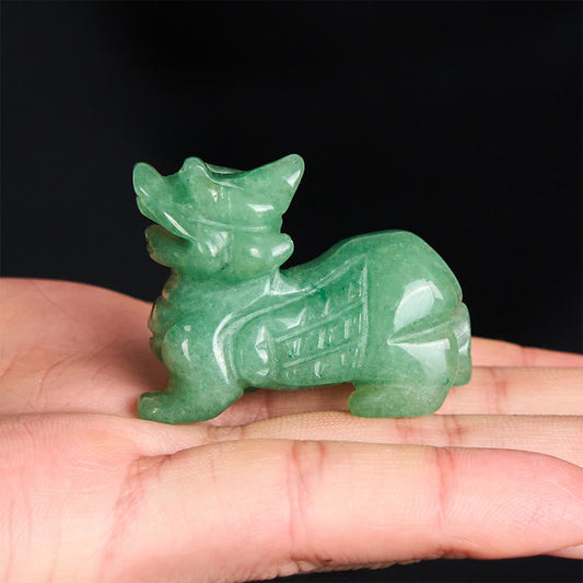 Choose Wisely Green Aventurine Pixiu – palm size comparison, hand carved miniature statue