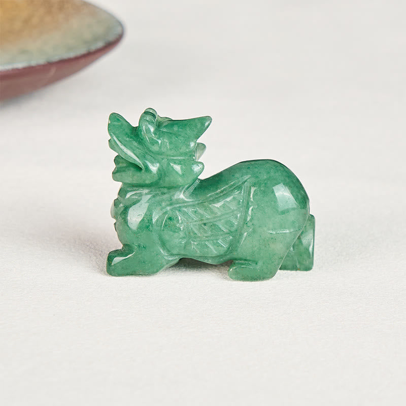 Choose Wisely Green Aventurine Pixiu – front view white background, detailed green carving