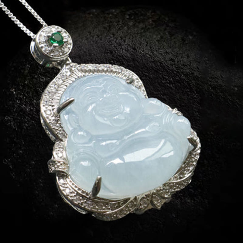 Jade Laughing Buddha Abundance Necklace Pendant – Classic green jade monk necklace charm, prosperity spiritual gift