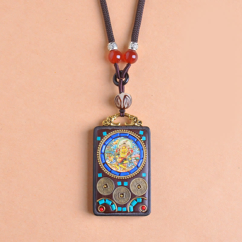 Zakiram Yin Yang Ebony Wood Pendant – front view, cash coins protection necklace