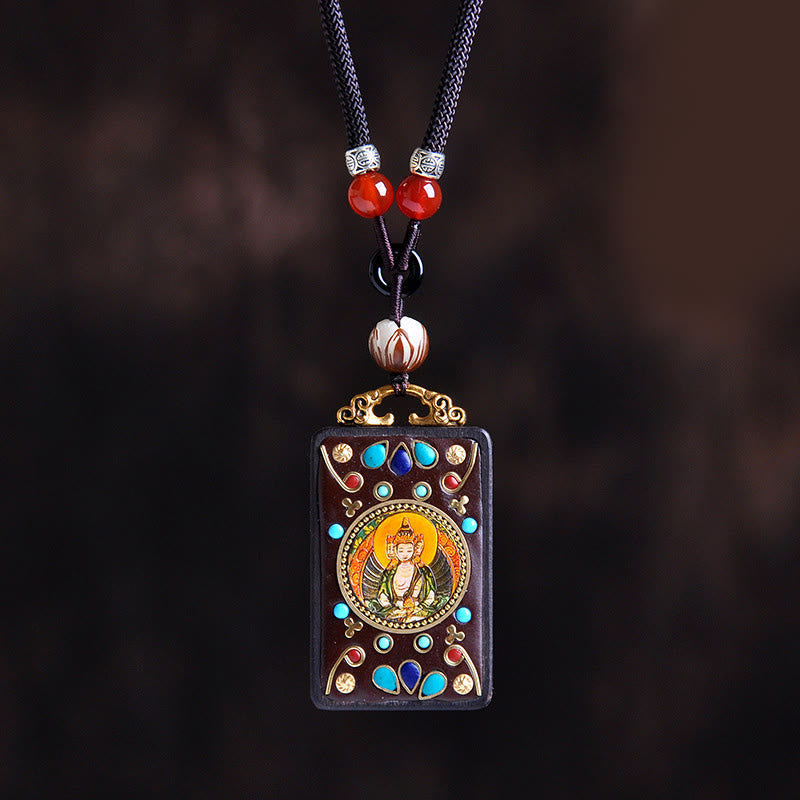 Zakiram Yin Yang Ebony Wood Pendant – bokeh backdrop, gold filigree amulet