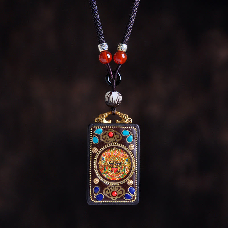 Zakiram Yin Yang Ebony Wood Pendant – front view, Tibetan Buddhist amulet necklace