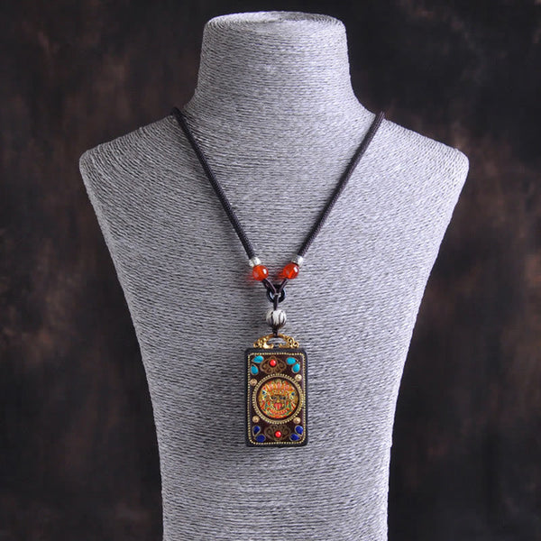 Zakiram Yin Yang Ebony Wood Pendant – worn on mannequin, spiritual protection necklace