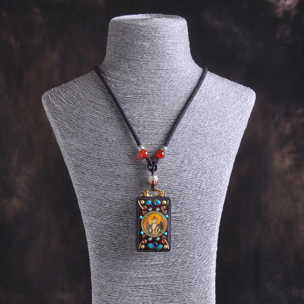 Zakiram Yin Yang Ebony Wood Pendant – mannequin, Tibetan turquoise inlay jewelry