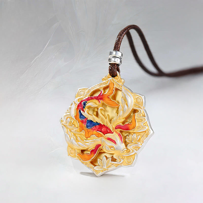 999 Silver Koi Pendant – Silver surface polish and reflective finish close-up, carved luck pendant