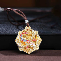 999 Silver Koi Pendant – Silver koi fish pendant on chain against black, carved luck necklace jewelry